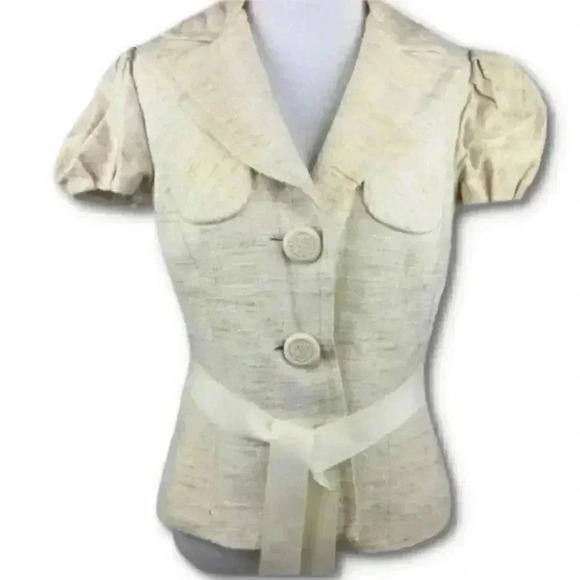 Trina Turk Blazer Size 4 Cream 100% silk slub puff - Picture 9 of 9